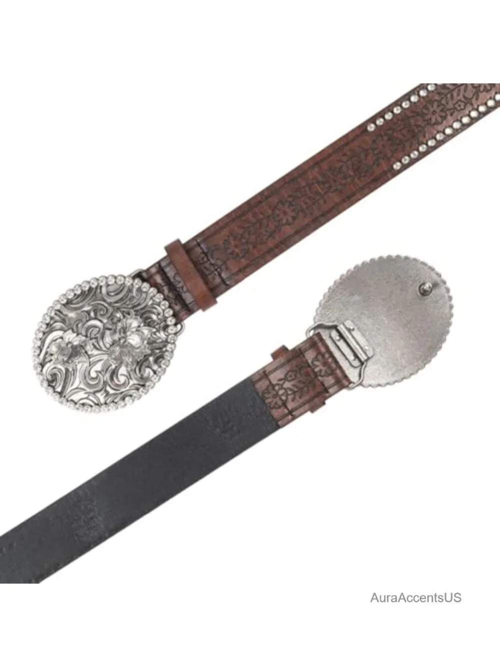 Western Belt for Women Rhinestone PU Leather Cowgirl Belt Diamond Buckle